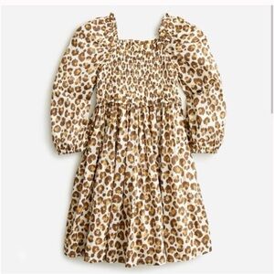 Crewcuts Girls' smocked puff-sleeve Leopard Print dress in voile Size 8